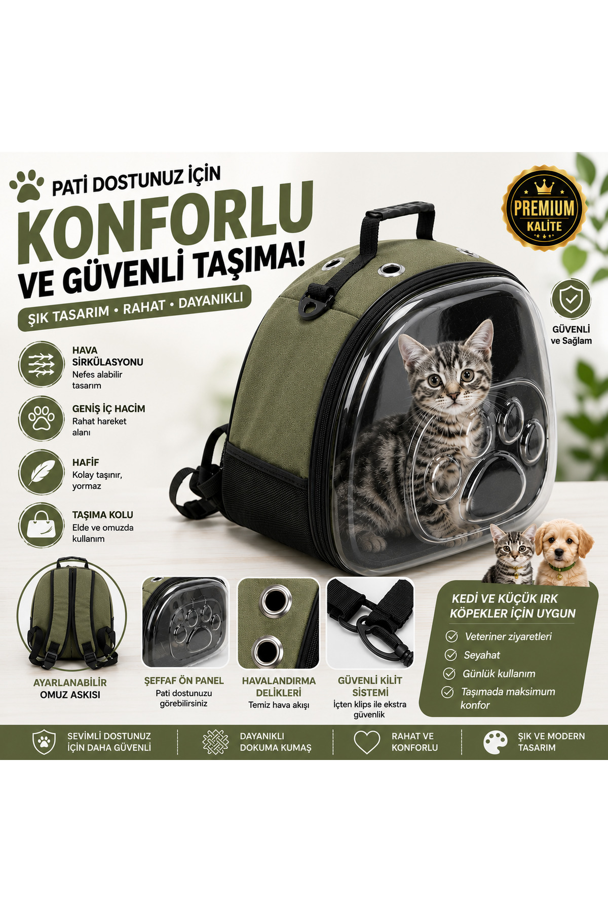 Şeffaf Kedi & Küçük Irk Köpek Taşıma Çantası – Premium Konforlu Taşıma Sırt Çantası