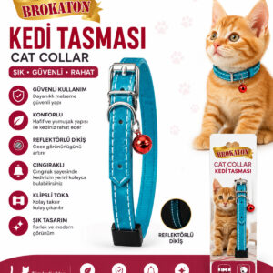 Çıngıraklı Deri Kedi Tasması | Ayarlanabilir | Yumuşak Dokulu | Turkuaz