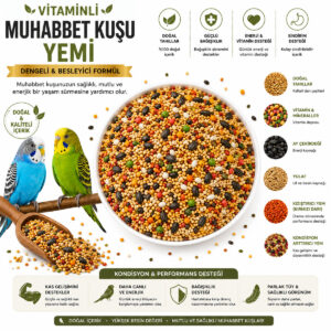 Vitaminli Muhabbet Kuşu Açık Yem 500 GR | Kızıştırıcı + Kondisyon Artırıcı Karışım + Vitaminli Günlük Beslenme Desteği